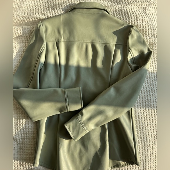Lipsy Faux Leather Shirt in Sage - Picture 2 of 4